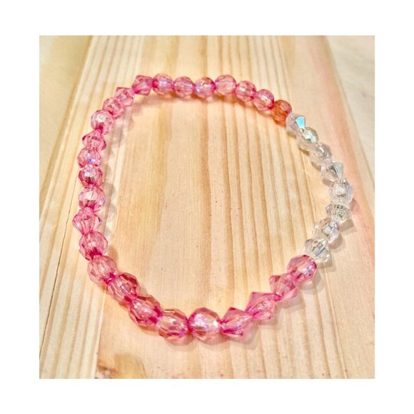 Handmade Pastel Pink and Clear Bead Bracelet - Picture 2 of 2